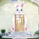 2 x Easter Bunny Door Banner Decorations Cute Cartoon Rabbit Hanging Porch Sign Banner Pink Giant Happy Easter Door Cover for Front Door Home Wall Garage Decor Spring Birthday Baby Shower Party Supplies