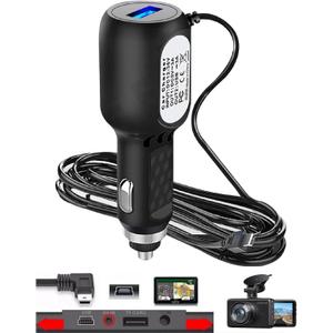 Dash Cam Charger Cable, 11.5FT Mini USB for 12V-24V Cars & Trucks, 3-in-1 Charging for Dash Cam, GPS Navigator, Mobile Phones & Other Devices