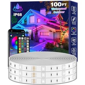 FBZ 100Ft Outdoor Waterproof LED Strip Lights,Music Sync RGB IP65 Led Lights with App Control and Remote,Color Changing Waterproof Led Rope Lights for Outdoor,Balcony,Roof,Garden,Stairs Party