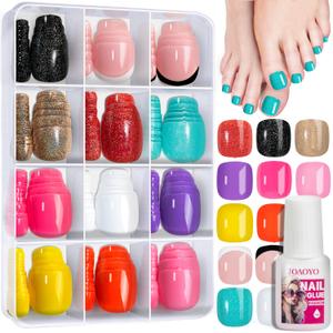 Press on Toenails 12 Colors 288 PCS Toe Nail Press Ons Short Square with Nail Glue,6 Glossy Press on Toe Nails Full Cover,4 Glitter Fake Toe Nails, 2 French Tip Toe Press on Nails for Summer