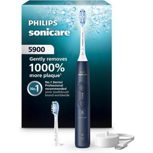 Philips Sonicare 5900 Series Electric Toothbrush - Next-Generation Sonicare Technology, Pressure Sensor, 6 Brushing Settings, SmarTimer, BrushPacer, 21-Day Runtime, Navy Blue, Model HX7133/02