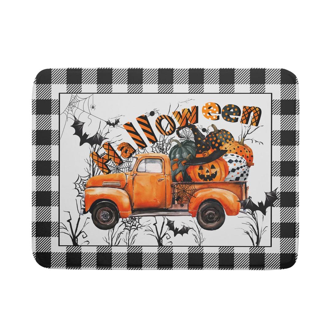 Holiday Truck Dish Drying Mat - Orange Halloween Absorbent Microfiber Dish Drying Pad for Kitchen Counter