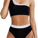 MOOSLOVER Women Cutout One Shoulder High Waisted Bikini High Cut Two Piece Swimsuits, XL