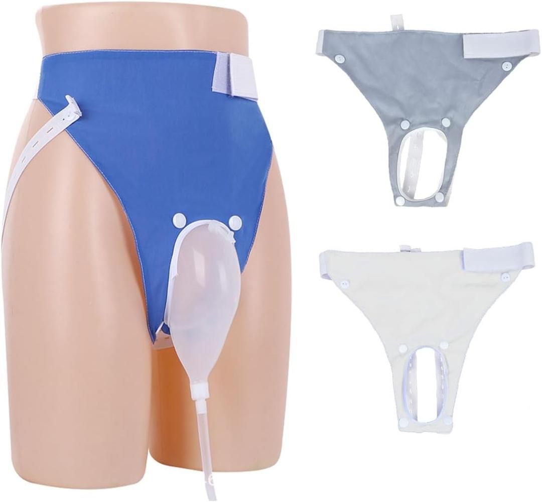 Urine Collection Bag Condom Catheters for Men Reusable Portable Silicone Urinal with 2 Urine Catheter Bags (Elderly Men-Blue+White+Grey)