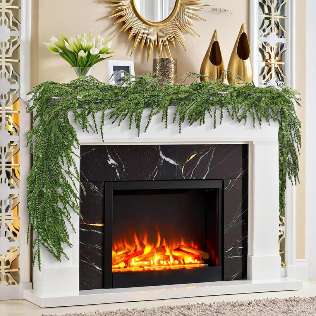 Christmas Garland, 9FT Real Touch Winter Pine Cedar Garlands for Indoor Home, Mantel, Staircase and Outdoor Decor - Perfect for Families Christmas Decorations (Norfolk Pine Garland, 9FT)