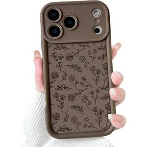 NITITOP Compatible for iPhone 17 Pro Max Case Cute Flowers Floral Leaves Design for Women Girls Stylish Artistic Soft TPU Shockproof Full Camera Protective Cover - Brown