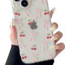 ZTOFERA for iPhone 14 Plus Case Clear,Cute Love Heart Ribbon Bow Tie Aesthetic Phone Case,Transparent Trendy Slim Soft Shockproof Protective Phone Cover for Women Girls,Peach Pink