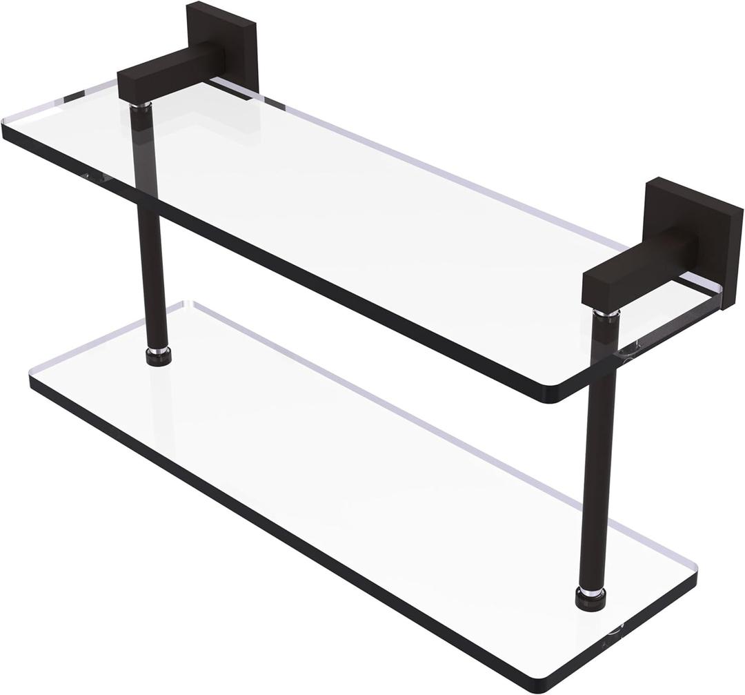 Allied Brass MT-2-16-ORB Montero Collection 16 Inch Two Tiered Glass Shelf, Oil Rubbed Bronze 