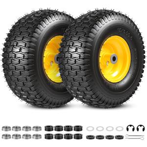2PCS 15x6.00-6 Tire and Wheel Assembly | for John Deere Craftsman Husqvarna Riding Mowers, 4 Ply Tubeless Lawn Mower Tires 15x6x6, 3" Offset Hub, 3/4" Bushing