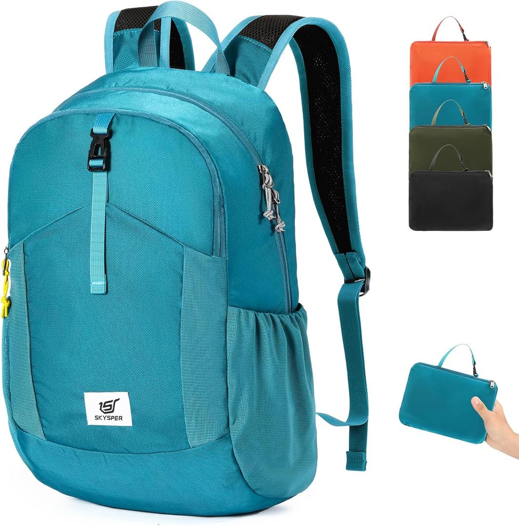 SKYSPER Small Hiking Backpack for Men Women 20L RFID Packable Daypack Ultralight Foldable Back Pack Lightweight Collapsible Travel Day Pack (Cyan)