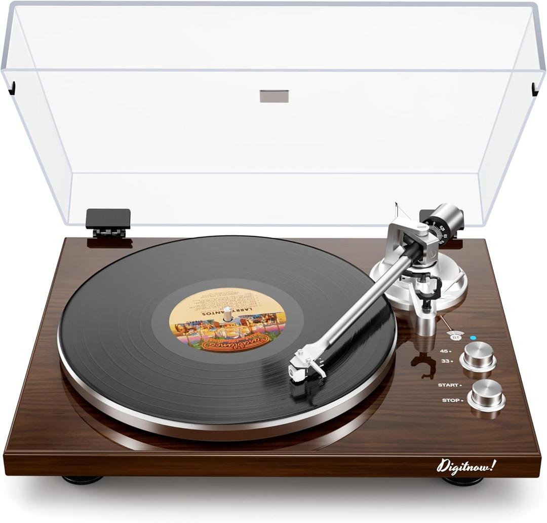 Belt Drive Turntable for Vinyl Record Player,Connect with Bluetooth Speakers or Active Speaker,Built-in Phono Pre-amp,USB Digital Output, Magnetic Cartridge,High-Gloss Wood Design (Brown)