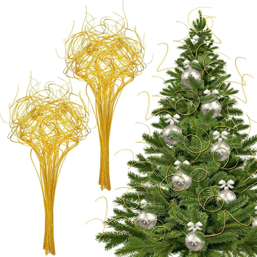 Syhood 60 Stem Gold Christmas Curly Ting Ting Branches Xmas Glitter Curly Willow Branches Vase Filler Stems Tree Picks and Sprays for Christmas Decor, Wedding, Holiday and Home