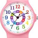 Kids Analog Watch Boys Girls, 30M Waterproof, Sports Watch for Boys, Easy to Read Children's Thin Dial Wrist Watches with Soft Band, for Ages 5-15 Kids Great Birthday Gifts Christmas Day Pink Colorful Dial