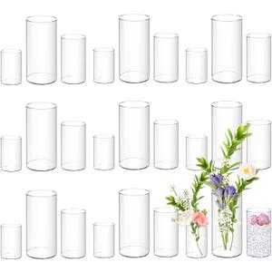 24 Pack Acrylic Cylinder Vases 4,6,8 Inch Tall Clear Acrylic Flower Vase Bulk Floating Candle Holders Cylinder Plastic Vases for Centerpiece Table Wedding Home