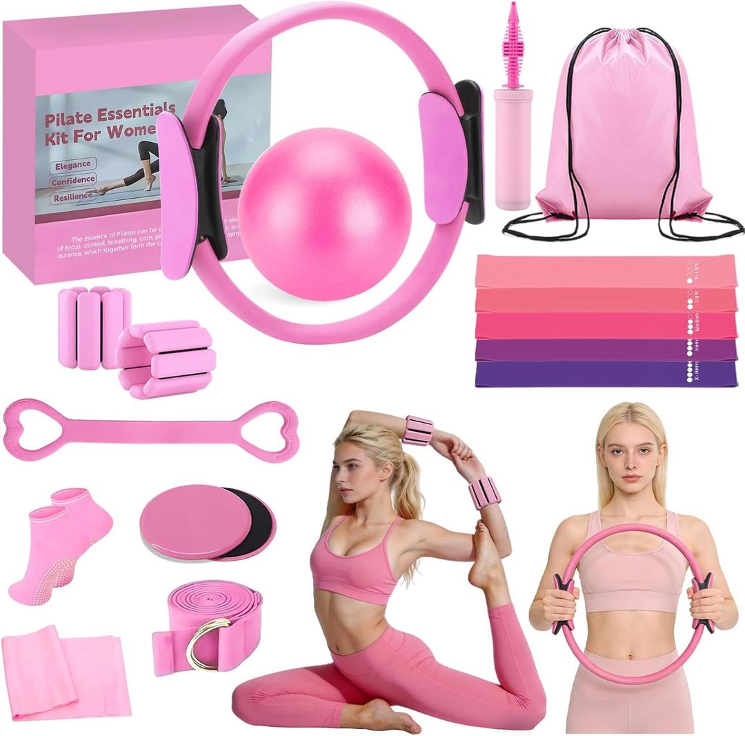 Pilates Kit for Home Workouts Pilates Equipment Set with Ring, Ball, Resistance Bands, Pilates Accessories, Pilates Essentials Kit for Women, Pilates Sets for Home Exercise