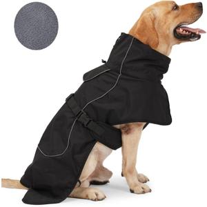 Barkworthies Dog Raincoat - Waterproof Winter Jacket with Velvet Inner, Reflective Strip, Black, XL