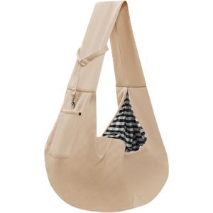 Dog Carrier Sling - Reversible Puppy Carrier Purse with Storage Pocket, Hand-Free Dog Sling Carrier for Carry Small Dogs and Cats, Travel Safety Harness, Dog and Cat Harness (Apricot)