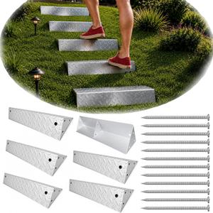 Outdoor Stair Kit, 6 Zinc-Coated Garden Steps with 12 Stakes