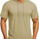TACVASEN Short Sleeve Hoodies for Men Cotton Hoodies Summer Sweatshirt Lightweight Breathable Workout Shirts Pullover (Beige, M)