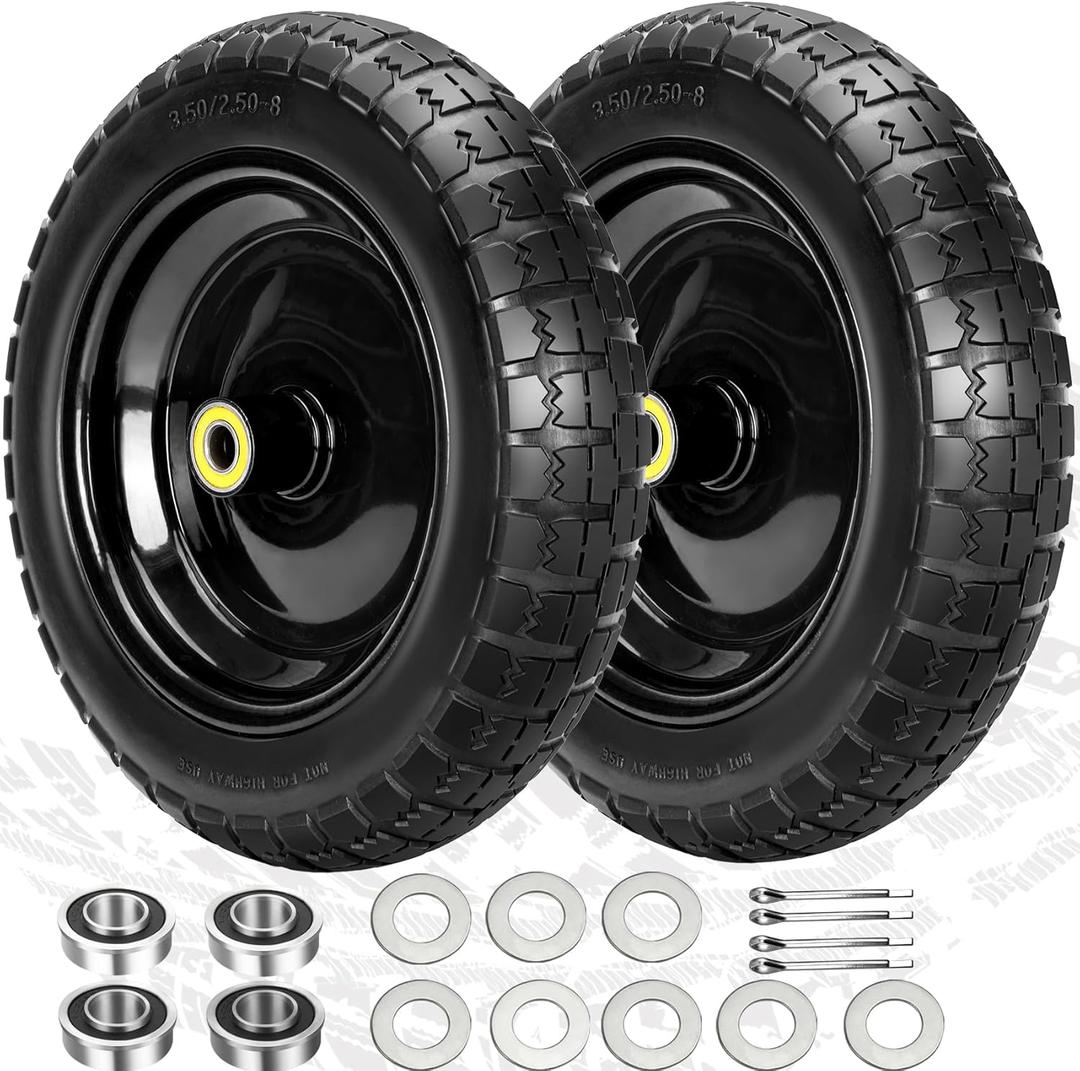 13" Flat Free Wheels Replacement for GOR Garden Cart Tires, 4.00-6 Solid Tires with 5/8"Bearings, 13" No Flat Wheels for GOR Garden Carts/Hand Trucks/Garden Carts (Black)