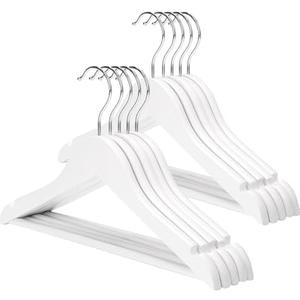 AMKUFO Baby-Hangers 10 Pack Kids-Hangers, 12.75 Inch Wooden Baby Hangers-for-Kids, Wood Children Hangers with Pant Bar & Shoulder Notches, White Clothes Hangers Solid & Durable