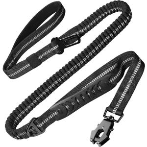 Heavy Duty Dog Leash, 4-6FT Shock Absorbing Dog Leashes with Traffic Handle and Comfortable Padded Handles, Advanced Easy Metal Clip, No Pull Reflective Leash for Medium Large Dogs That Pull (Black)