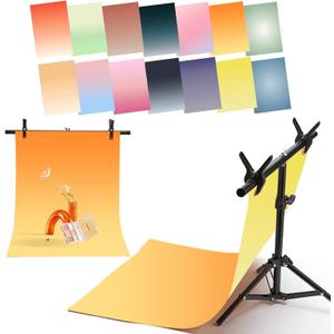 7PCS 14Patterns Photo Backdrop Gradient Paper with Stand: Flat Lay Seamless 34x23in Product Photography Backdrops- Tabletop Props Shoot for Jewelry Cosmetics Food