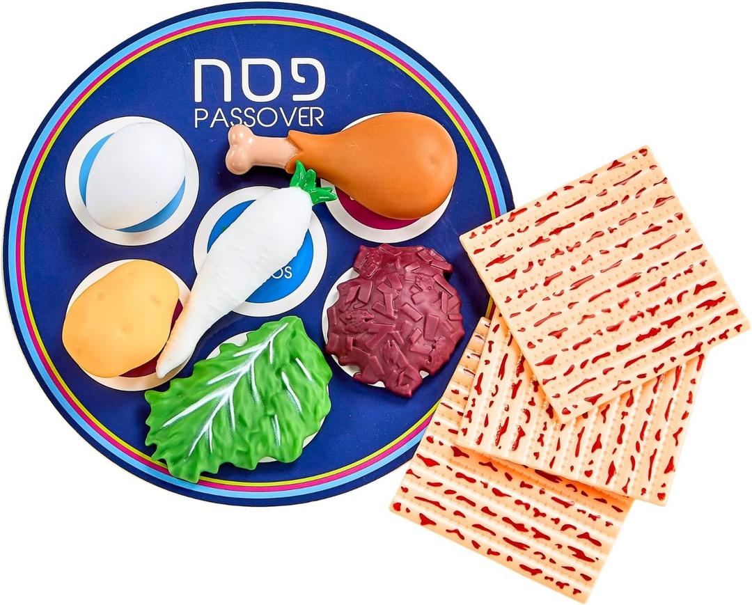 Rite Lite Passover Vinyl Seder Plate Food Play Set Pesach Seder Jewish Holiday Party Favor Matzah Dish Table Decoration for Little Ones! Educational & Adorable Judaica Passover Gifts for Hours of Fun!