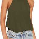THANTH Womens Sexy Casual Summer Shirts Halter Spaghetti Strap Sleeveless Cute Trendy Tank Tops Loose Fit Olive S