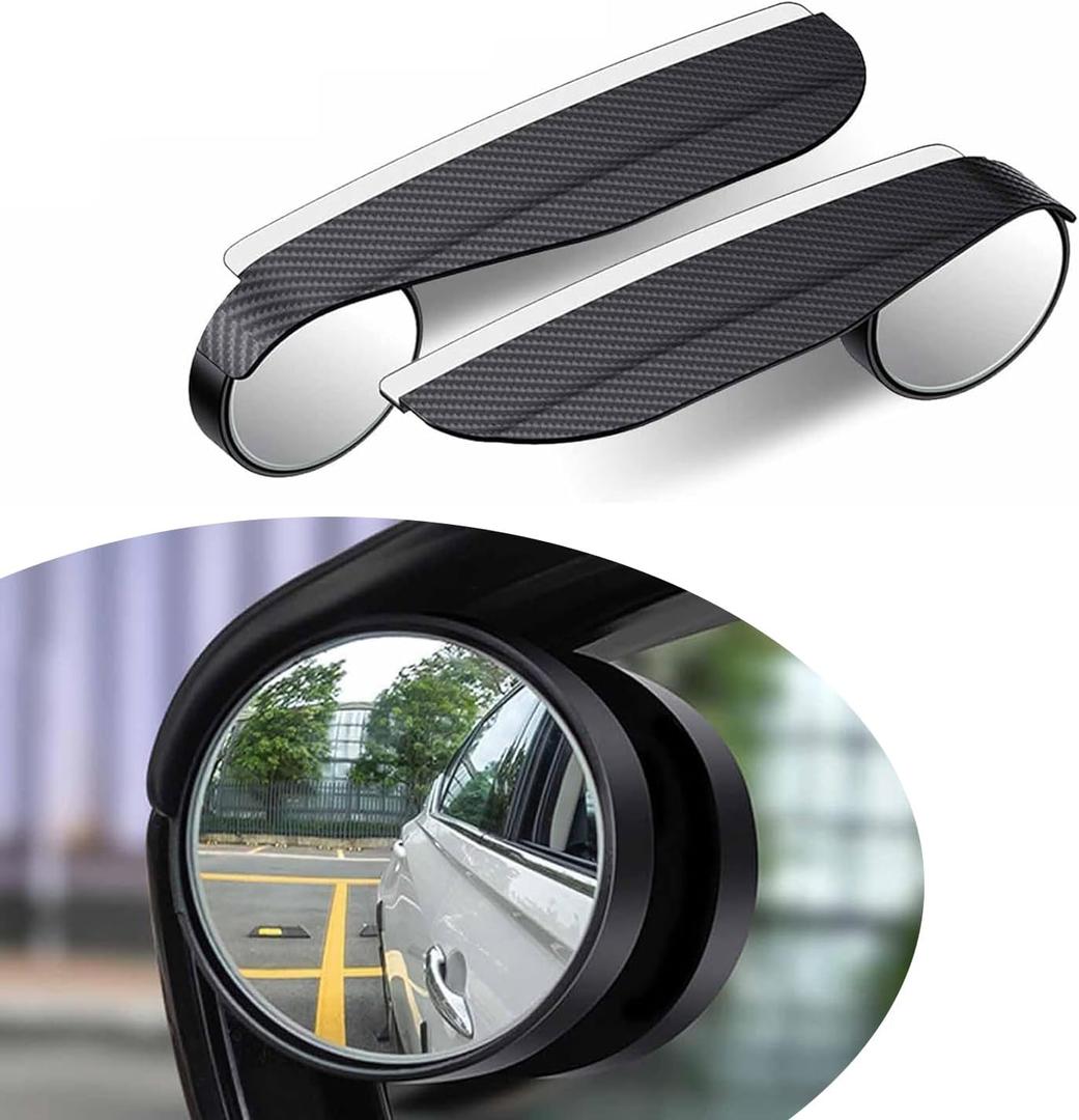 Blind Spot Mirrors, 2-in-1 Rearview Mirror Carbon Fiber Pattern Rain Eyebrow + HD Glass Round Blind Spot Mirror, Self-adhesive Auxiliary Mirror, for Most Car Models (Black)