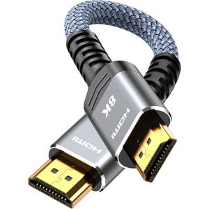 Highwings 4K Short HDMI Cable 0.5FT/0.15m - 4K@60Hz HDR Braided HDMI Cord, 18Gbps High Speed with Ethernet/ARC, 3D, HDCP 2.2, ARC, Compatible for PS-5/4/3/4K HDTV/Monitor/Projector/Streaming Media (Grey)