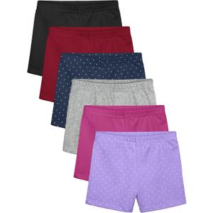 Ruisita 6 Pack Girls Cotton Biker Cartwheel Shorts Kids Safety Under Dress Dance Shorts (4-5T, Navy+white,purple+white,plum,burgundy,multicolor)