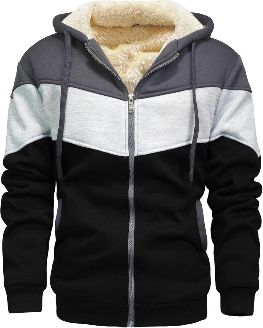 Men's Winter Fleece Thermal Jackets for Men Sherpa Lined Hoodies Warm Thick Jacket Outerwear (XL)