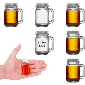 6 Pcs Mini Mason Jar with Handles,1.7oz/50ml,Premium Shot Glasses with Leakproof Lids for Drink,Dessert,Condiments,Jams,Candle,Craft (6)