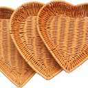 3-Pack Heart Shaped Picnic Basket Set - Woven Dining & Fruit Baskets, Family Table Trays for Romantic Picnics, Camping, and Housewarming Gifts