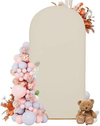 DREAHOTEXTIL 7.2FT Arch Covers,Arch Backdrop Stand Fitted Cover for Wedding Birthday Party Ceremony Banquet Decoration(Off-White,Cover Only)