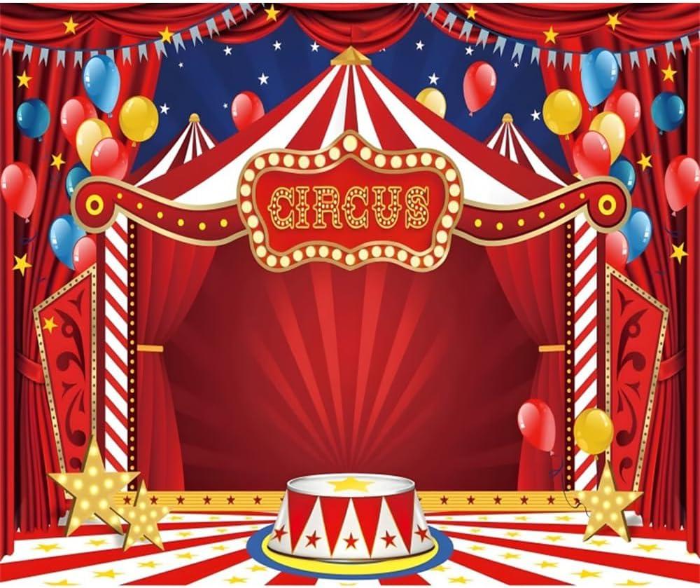 Circus Backdrop Carnival Backdrop Decorations 10x8ft Banner Circus Theme Party Decorations Red Tent Big Top Balloons Kids Baby Shower Birthday Photography Background Cake Table Photo Studio Props