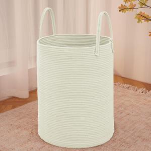 JMvicyroam Large Woven Laundry Basket Hamper,60L Cotton Rope Storage Bin for Blankets,Toys and Clothes,Decorative Tall Nursery Hamper for Living Room,Baby Nursery,Bathroom and Bedroom,White