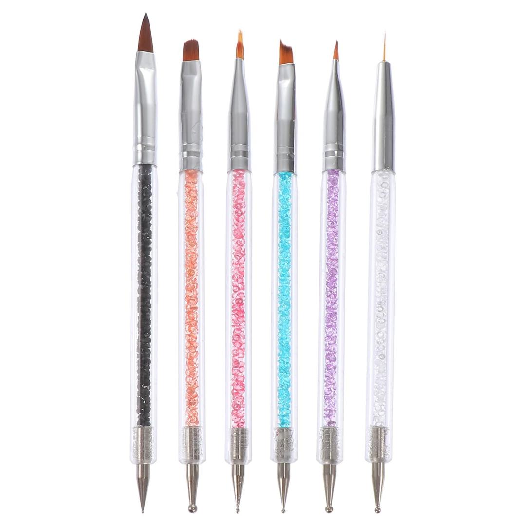 NOLITOY Manicure Pen Set 6Pcs Double-Headed Nail Art Pens for Precise Dotting Drawing and Gel Polish Detailing in Salon and Home Use