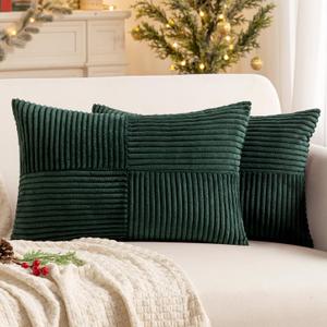 MIULEE Army Green Decorative Lumbar Throw Pillow Covers 12x20 Inch for Couch Bed Sofa Pack of 2 Boho Farmhouse Throw Pillows Soft Cross Corduroy Patchwork Textured Cushion Cases