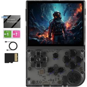 RG35XX 2024 Retro Gaming Consoles with 64GB Card rg35xx Handheld Game Console 3.5 inch IPS Screen Linux System Classic Emulator Hand Held Gaming Console Support HD TV Output Black
