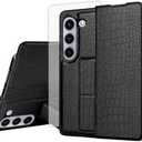 Furiet for Samsung Galaxy Z Fold 5 5G 2023 PU Leather Phone Case of Crocodile Pattern & Tempered Glass Screen Protector Wrist Strap Anti-Slip Slim Thin Stand for ZFold5 Z5 G Fold5 5Z Women Men Black