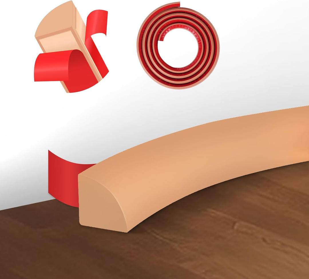 2 x Flexible Quarter Round Molding,Peel and Stick Rubber Quarter Round Trim Molding Self Adhesive Edge Trim for Floor, Waterproof Bendable Molding Trim for Wall Edge Corner Countertop, Beige, 157Inch