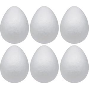 Crafjie Foam Eggs 6pcs 6 Inch (15cm) White Craft Polystyrene Eggs Smooth for Spring Easter Halloween Christmas Holiday Crafts Making Handmade DIY Painting School Projects