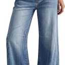 Trendy Queen Women's High Waisted Wide Leg Barrel Jeans Stretch Baggy Flare Denim Pants, Blue Size 10