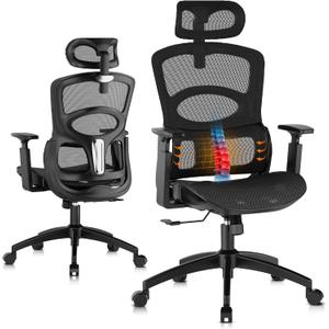 GABRYLLY Ergonomic Office Chair, High-Back Desk Chairs with Adjustable Lumbar Support, Headrest, Tilt Function, Soft Wide Seat and 3D Armrest, 300 LBS Sturdy Home Mesh Chair Task Chairs, GY1070 (Carbon Black Mesh)