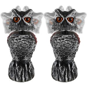 Hausse 2 Pack Fake Owl Decoy to Scare Birds Away, 11.2 inch Wagging Head Plastic Owl Scarecrow Bird Deterrents, Owls Statue Nature Enemy Horned Pest Repellent for Outdoor Garden Yard