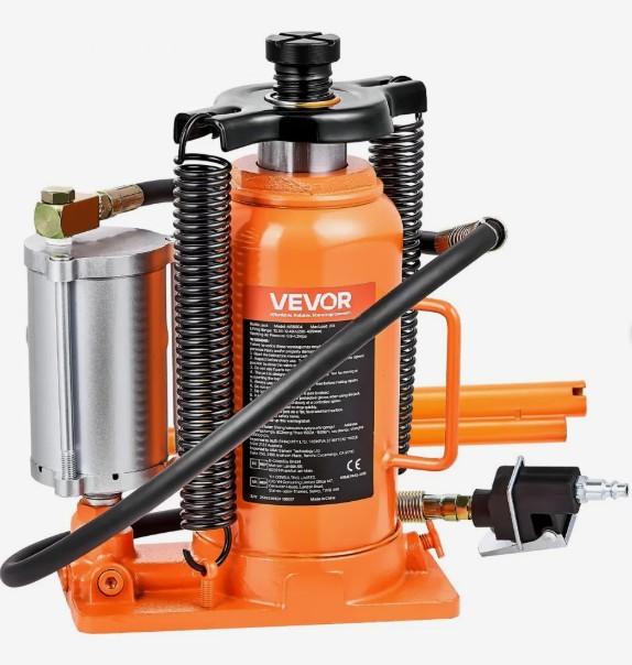 VEVOR Air Hydraulic Bottle Jack, 20 Ton (44092 lbs) Capacity, 260-495 mm Lifting Range, Pneumatic/Manual Heavy Duty Welded Bottle Jack with Pump for SUV, Pickup, Truck, RV, Car Auto Repair, Orange