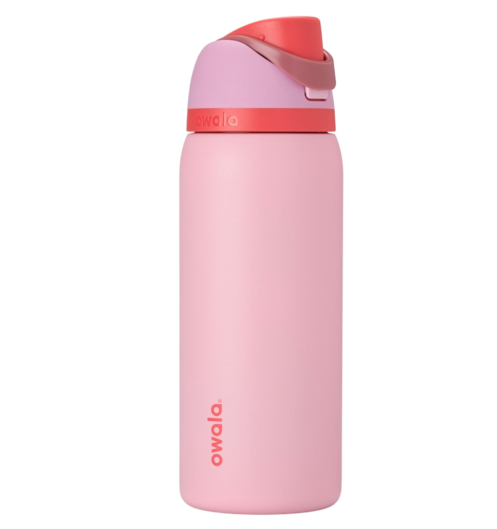 Owala FreeSip Insulated Stainless Steel Water Bottle with Straw for Sports and Travel, BPAFree Sports Water Bottle, 32 oz, Pink, Angel Food Cake