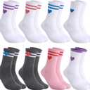 Jspupifip Heart Socks 6 Pairs Crew Athletic Cotton Women Striped Socks with Retro Stripes Hearts